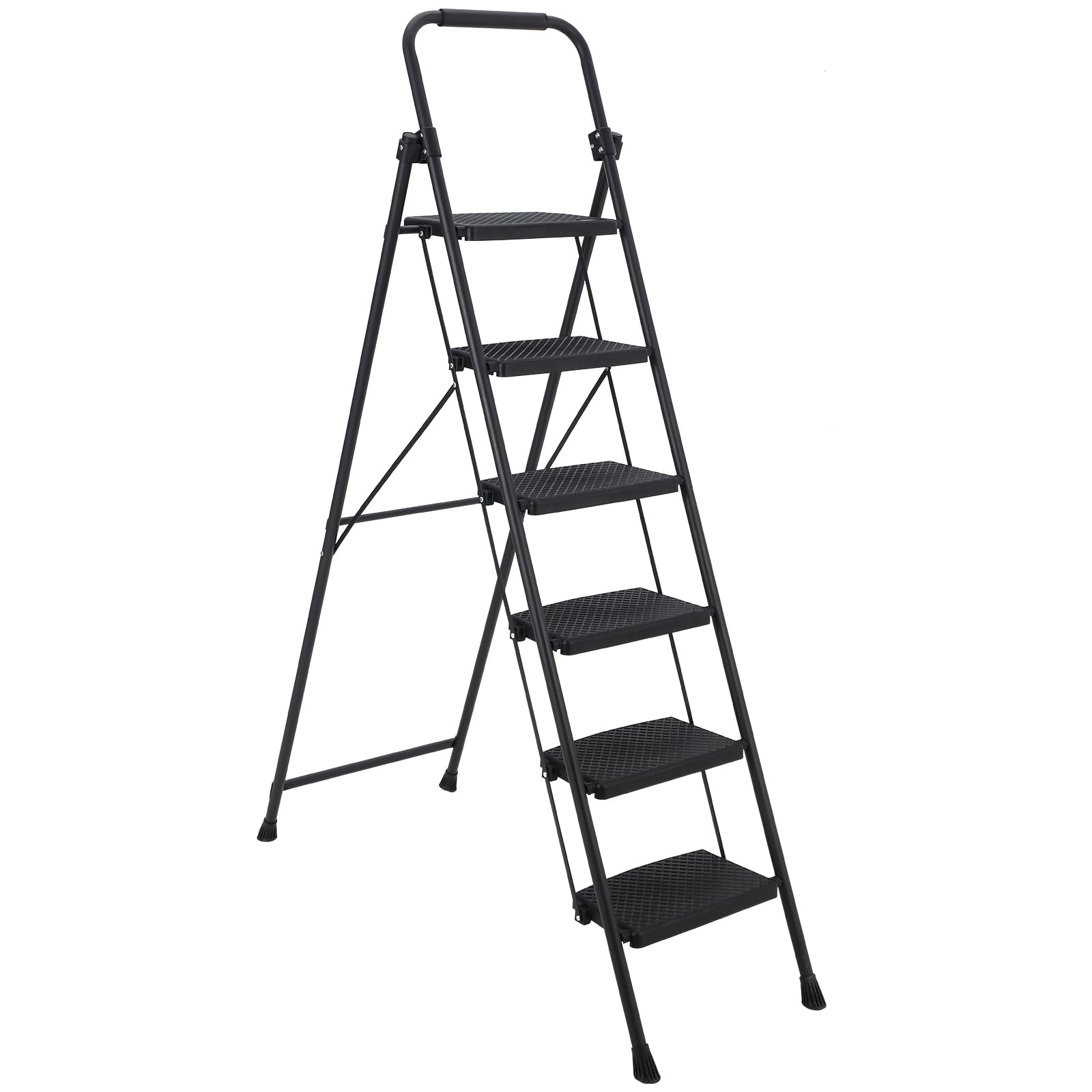 Garvee 6 Step Ladder, Steel Folding Step Ladder, Portable Ladder with Anti-Slip Wide Pedals, Safe-Lock Design, Handrail, Durable Construction for Mult
