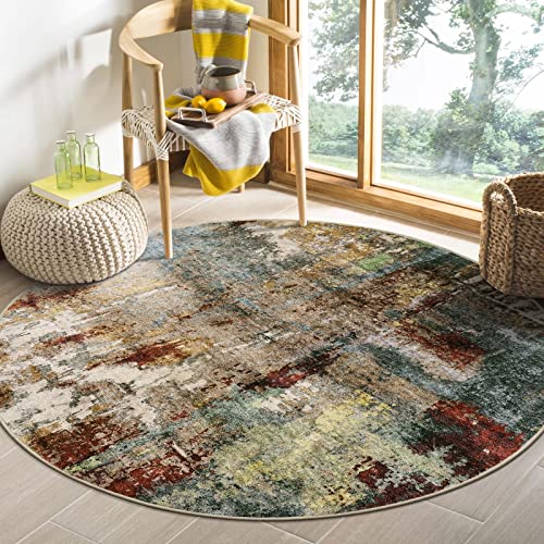 Lahome Modern Abstract Round Rug 4Ft - Washable 4x4 Circle Rugs for Living Room Bedroom Bathroom Non Slip, Soft Indoor Floor Carpet for Kitchen Entryw