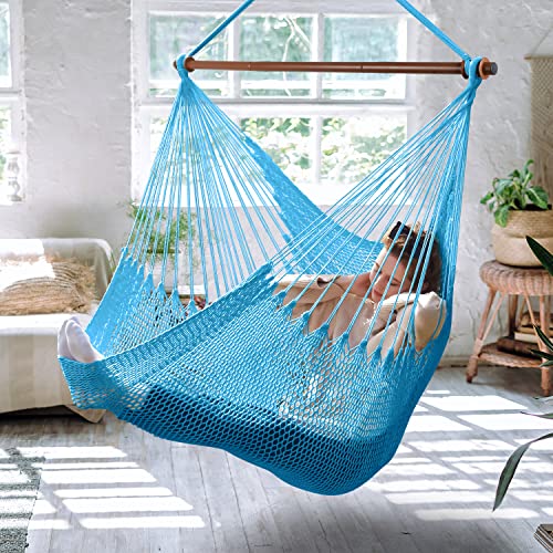 Upgraded Caribbean Hammock Chair with Detachable Metal Bar, Large Hammock Swing Chair, XL Rope Hanging Chair for Outdoor Indoor, 330 LBS Weight Capaci