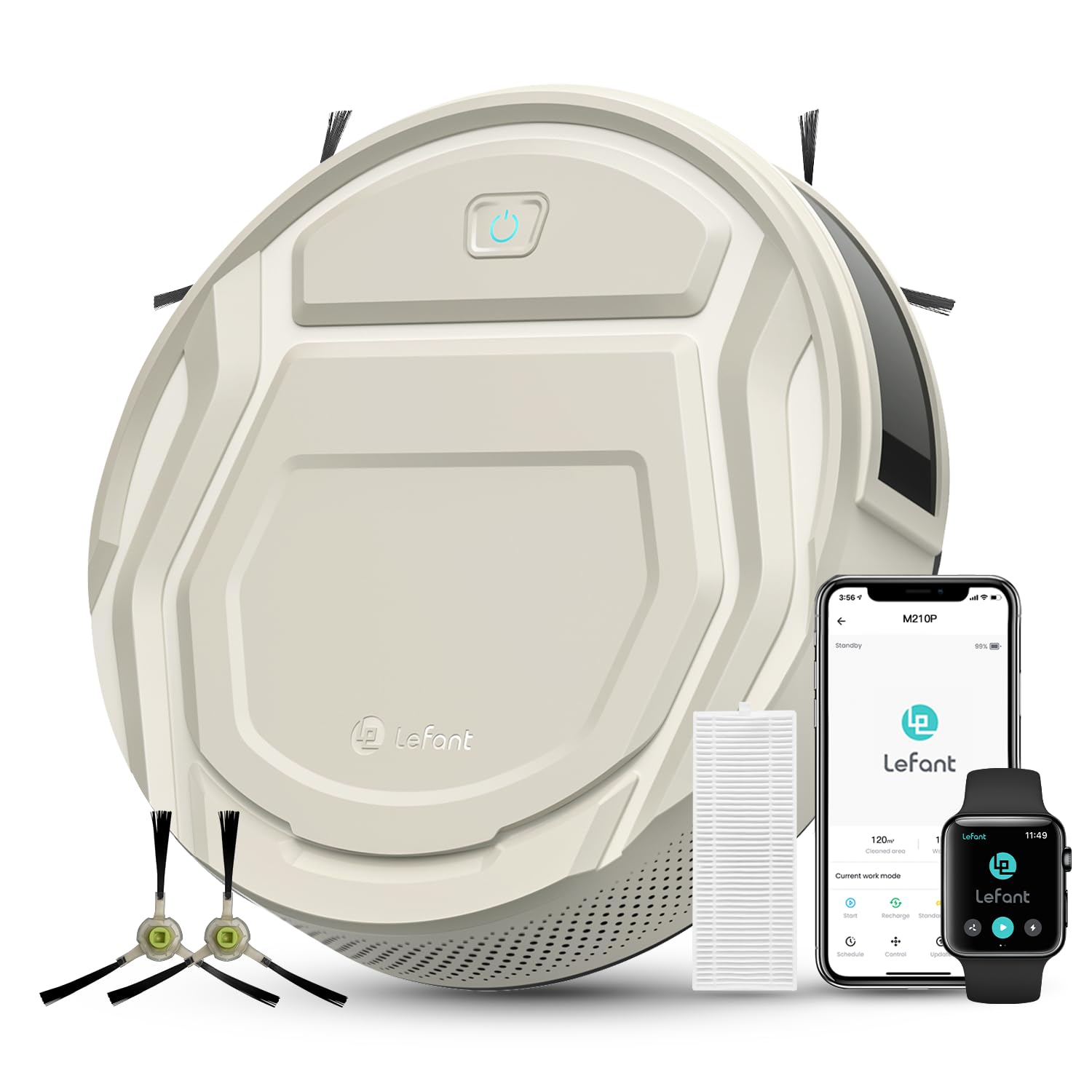 Lefant M210 Pro Robot Vacuum Cleaner,Easy to Use,120 Mins Runtime,6 Cleaning Modes,APP-Voice-WiFi-Alexa Control,Multi-Surface Cleaning Medium Champagn