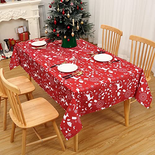 Garvee Red and White Tablecloth Christmas Table Cloths Spill Proof Anti-Wrinkle Polyester Xmas Table Cloth for Kitchen Parties Holiday Dinner Tabletop