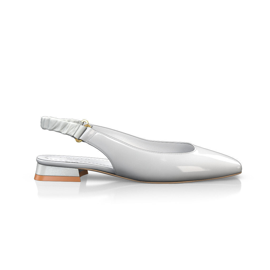 Ballerines slingback à bout carré Chaussures plates Sling Back Femme Faites main en Italie en Cuir Blanc - Sur Mesure, Petit - GIROTTI 63340
