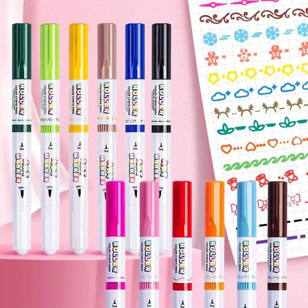81224Colors Flower Outline Roller Curve Pen 3-in-1 Multi-Function Markers Pen Christmas Drawing Tools Highlighter Pens 250114