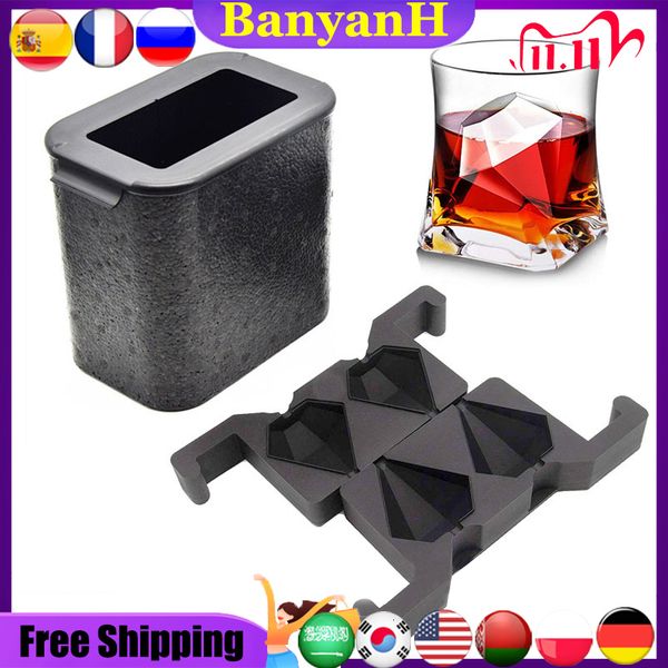 Ice Cream Tools Crystal Clear Ball Maker Diamond Shape silicone ice cube tray Whiskey Tray Mould Party Kitchen Accessorie 230422