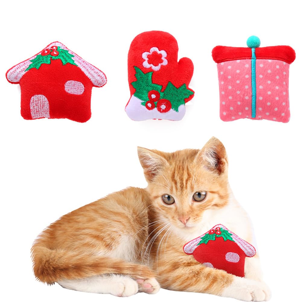 Garvee Pet Teething Toys Chew Toy Anxiety Relief Calming Aid Cute Plush Toys Outdoor Interactive Accessories for Medium Large Small Cats Christmas Glo