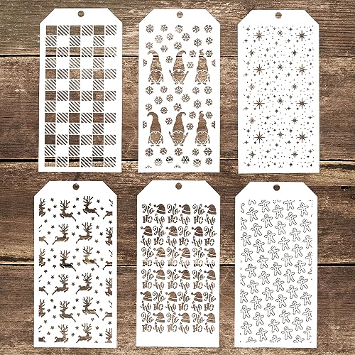 DIY Decorative Christmas Stencil Template for Scrapbooking Album on Wall Furniture Paper Crafts,Set of 6 Christmas #1