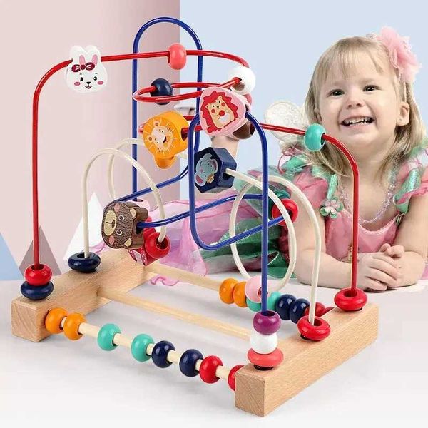 Big Montessori Wooden Toys Kids Circles Bead Wire Maze Roller Coaster Toddler Early Educational Puzzles Toy for Children infant Y240801