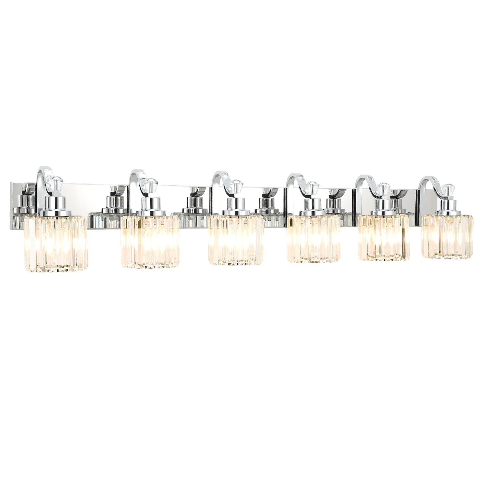 Garvee LED Modern Crystal Bathroom Vanity Lights Over Mirror, Chrome Bathroom Light Fixtures Wall Light (6-Light)
