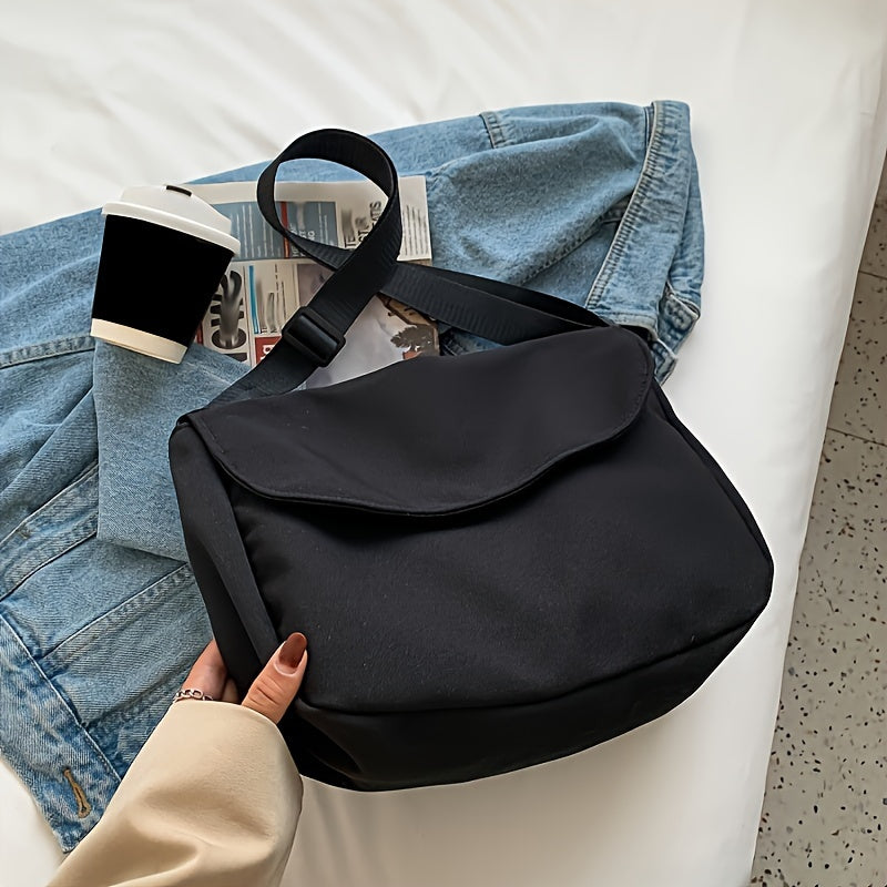 TEMU Large Capacity Durable Nylon Crossbody Bag With Adjustable Strap, Zipper Closure - Lightweight, Foldable Design In Beige-coffee--black - Ideal