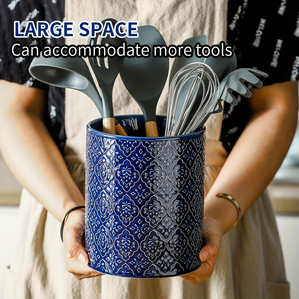 TEMU Koov Kitchen Utensil Holder, Large Utensil Holders For Countertop, 6 X 7 Inches Ceramic Utensil Crock, Cooking Utensil Holder, Deep And Stable,
