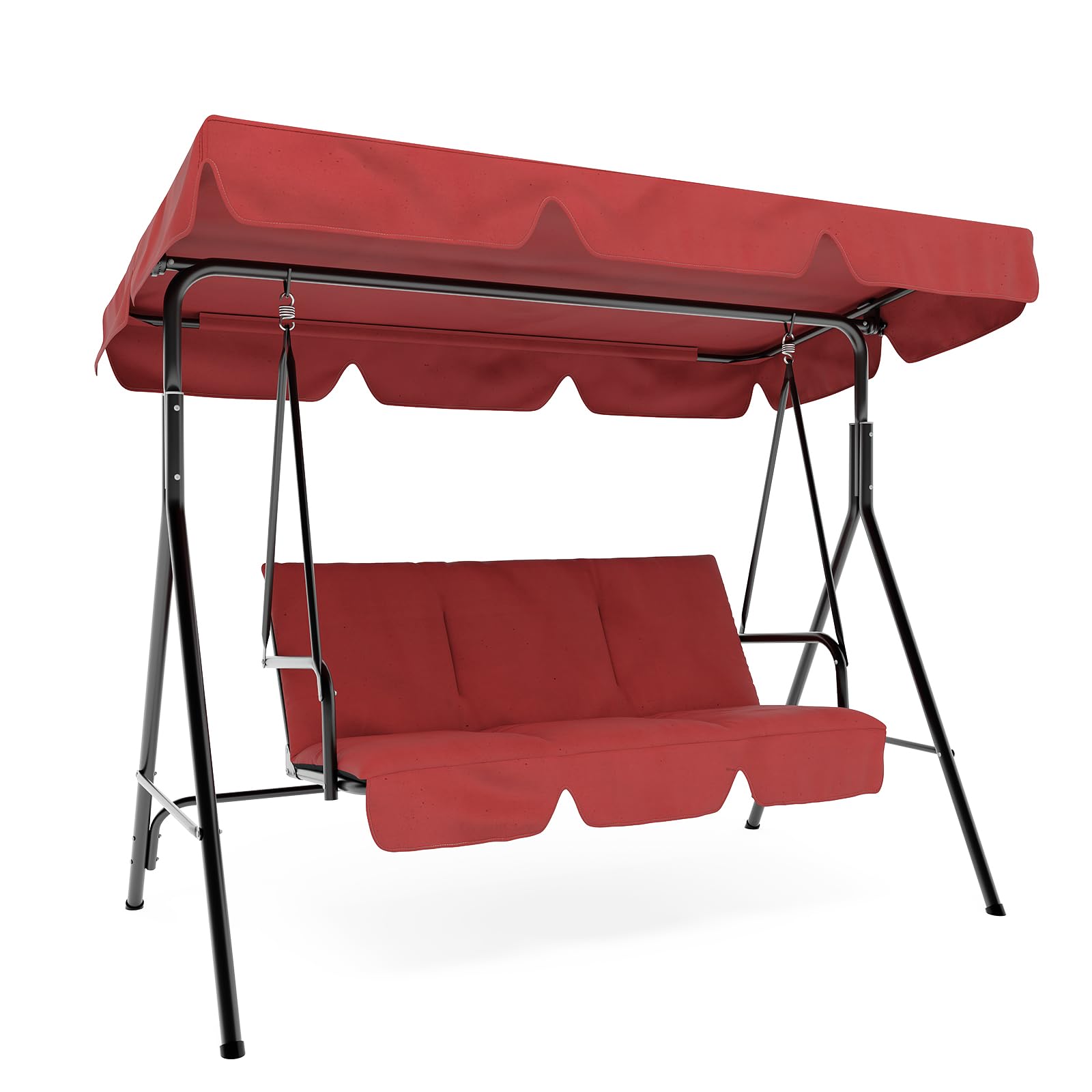 Garvee 3-Person Patio Swing Chair with Convertible Canopy - Adjustable Tilt Hanging Glider Lounge for Porch and Outdoor Use, Red