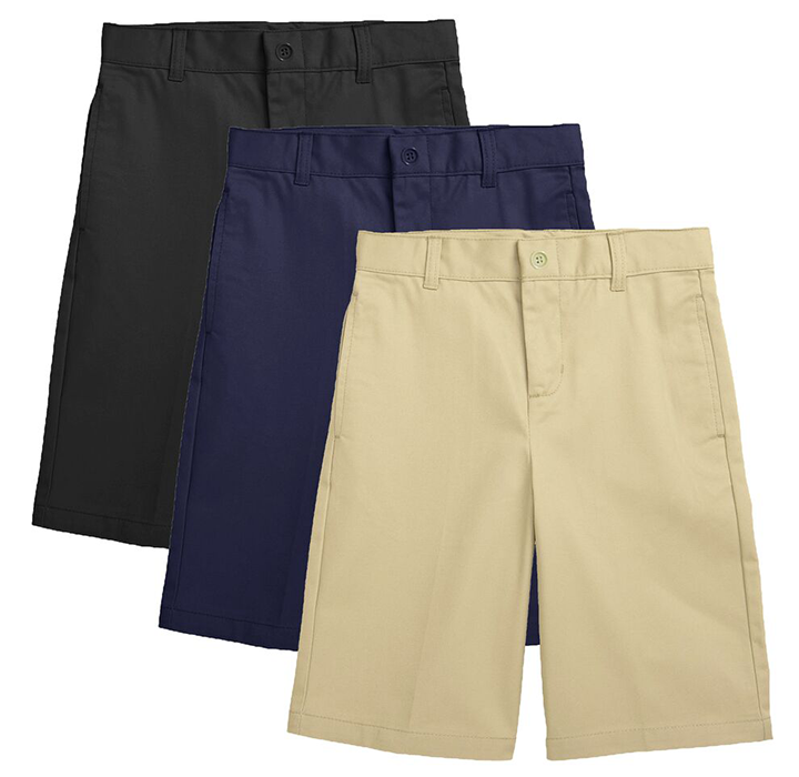 Boys' Flat-Front Twill School Uniform Shorts (3-Pack) - Black & Navy & Khaki  - Size 6