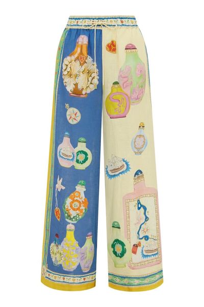 Australian designer 2-piece retro collar personalized graffiti fashionable print casual straight leg wide leg pants set for women