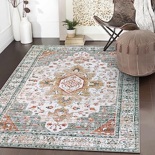 Moynesa Ultra-Thin Washable Area Rug - 3x5 Entryway Rug Washable Bedroom Rug Non Slip Front Door Mat, Vintage Medallion Printed Indoor Carpet for Livi