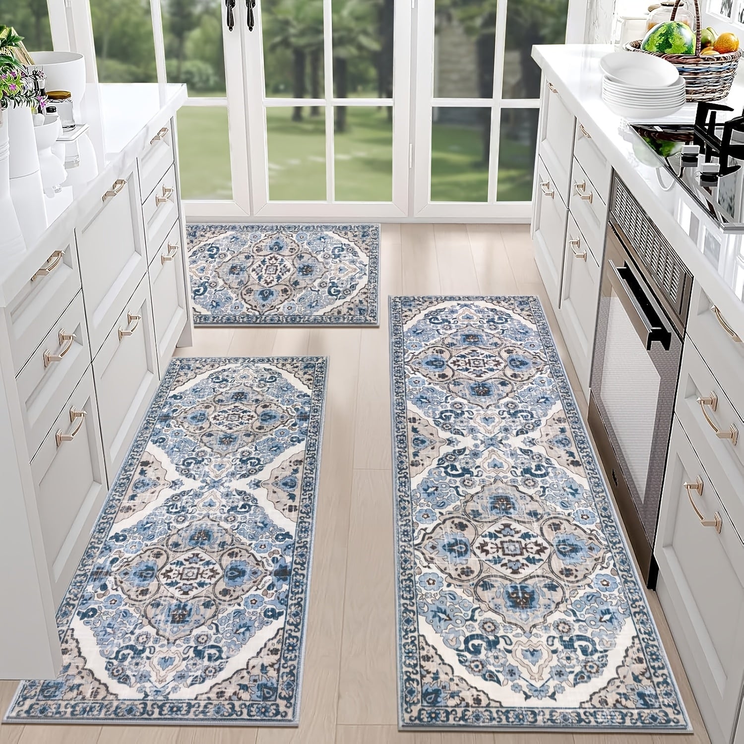 TEMU Farmhouse Kitchen Rugs Sets Of 3 Non Slip Washable Boho Kitchen Rugs And Mats For Floor Kitchen Runner Mat Floor Mat For Kitchen, Laundry,
