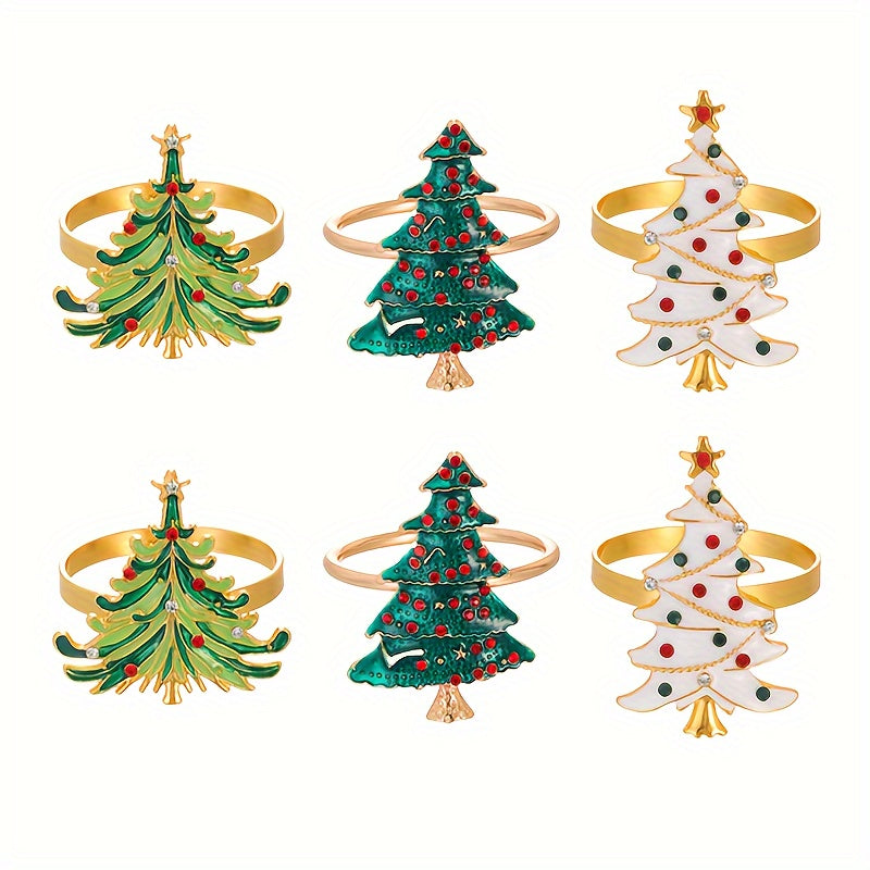 TEMU Christmas Tree Napkin Rings Set Of 6 - Festive Holiday Table Decor, Golden Metal Napkin Holders For Christmas, Easter, Thanksgiving, Halloween -