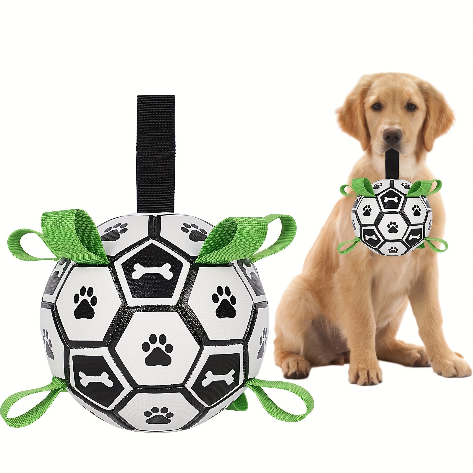 TEMU Dog Toys Soccer Ball With Straps, Interactive Dog Toys For Tug Of War, Puppy Birthday Gifts, Dog Tug Toy, Dog Water Toy, Durable Dog Balls For