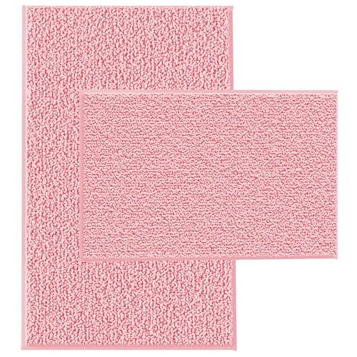 Pink Bathroom Rugs Chenille Bath Mat Set 2-Piece Bath Rugs for Bathroom Extra Soft Bath Mats for Bathoom Non Slip Absorbent Shag Bathoom Carpet Pink 3