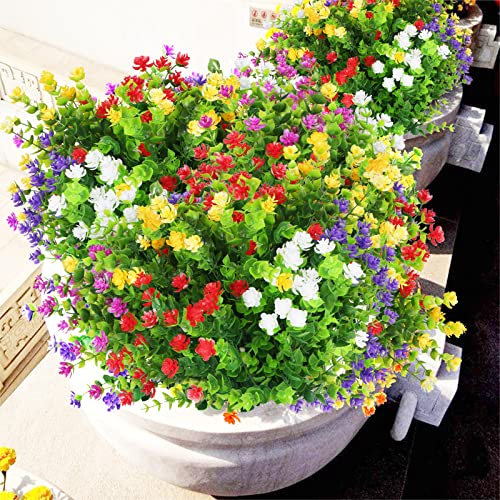 12 Bundle Artificial Flowers for Outdoor UV Resistant Plants, Fall Faux Flowers Bulk Fake Flowers for Indoor Porch Vase Pots Greener Shrubs Hanging Pl