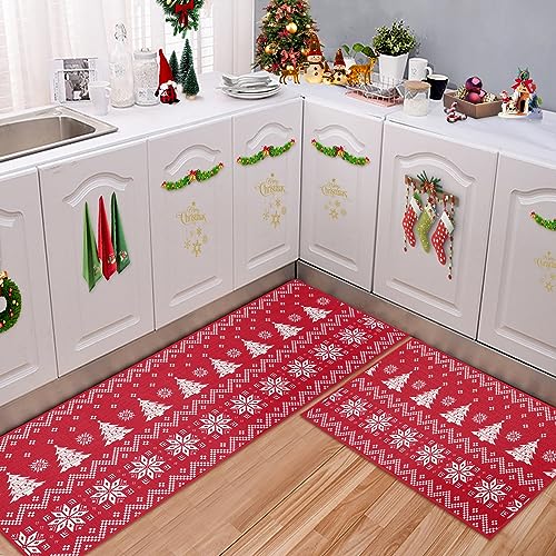 Garvee Washable Kitchen Mat Christmas Kitchen Runner Mat Sets Xmas Decorative Kitchen Mats Non Skid Boho Kitchen Floor Mats for Kitchen Laundry Sink U