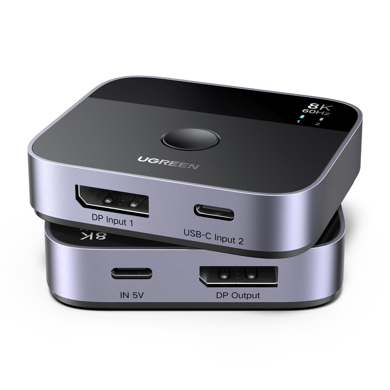 UGREEN DisplayPort USB C Switch 2 In 1 Out DP1.4 Switcher 8K60Hz 4K120Hz 2 PC 1 Monitor Unterstützt des Umschaltens zwischen 1 Desktop-Computer und 1