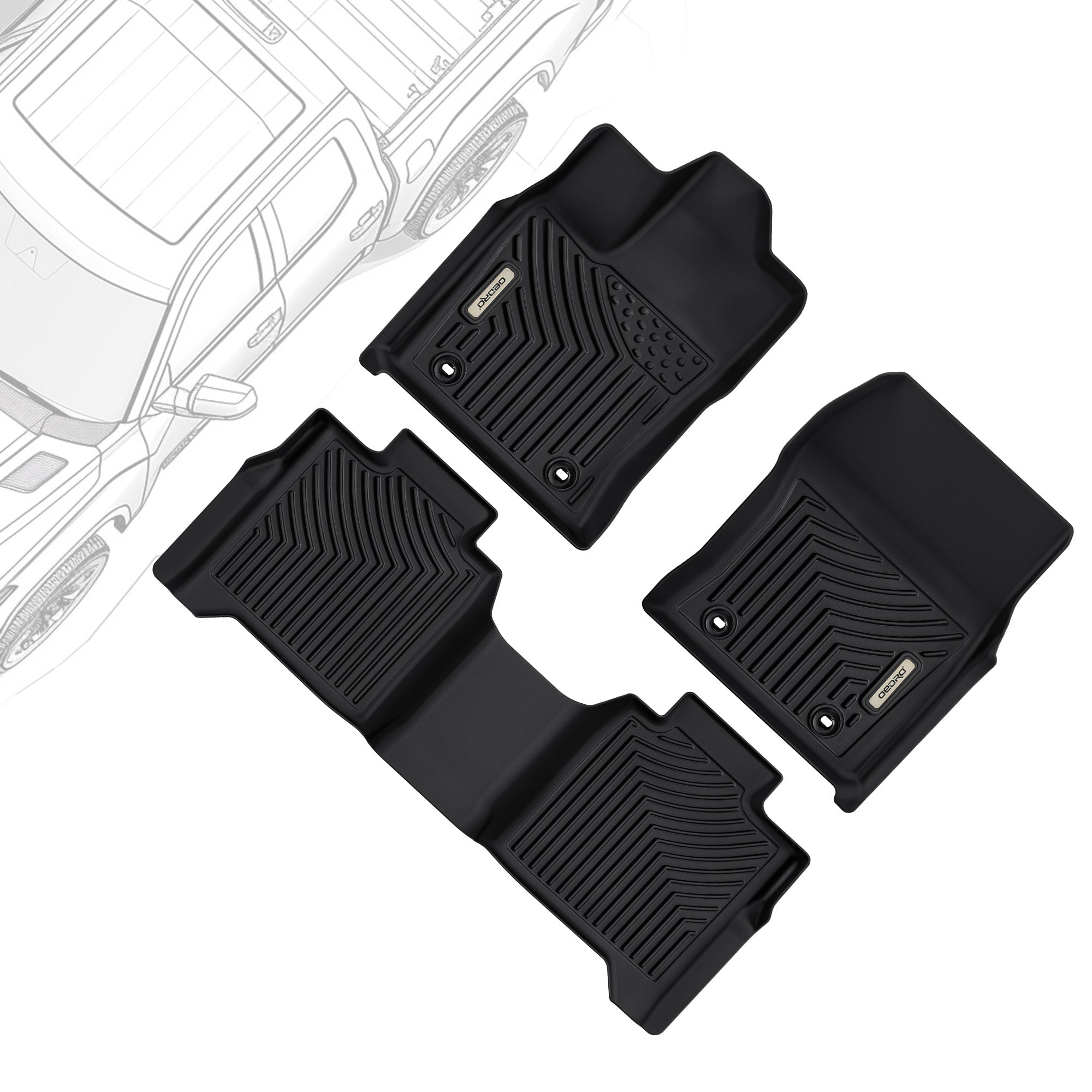 OEDRO® Floor Mats for 2022-2025 Toyota Tundra Crew Max Cab, Unique Black TPE All-Weather Guard Floor Liner