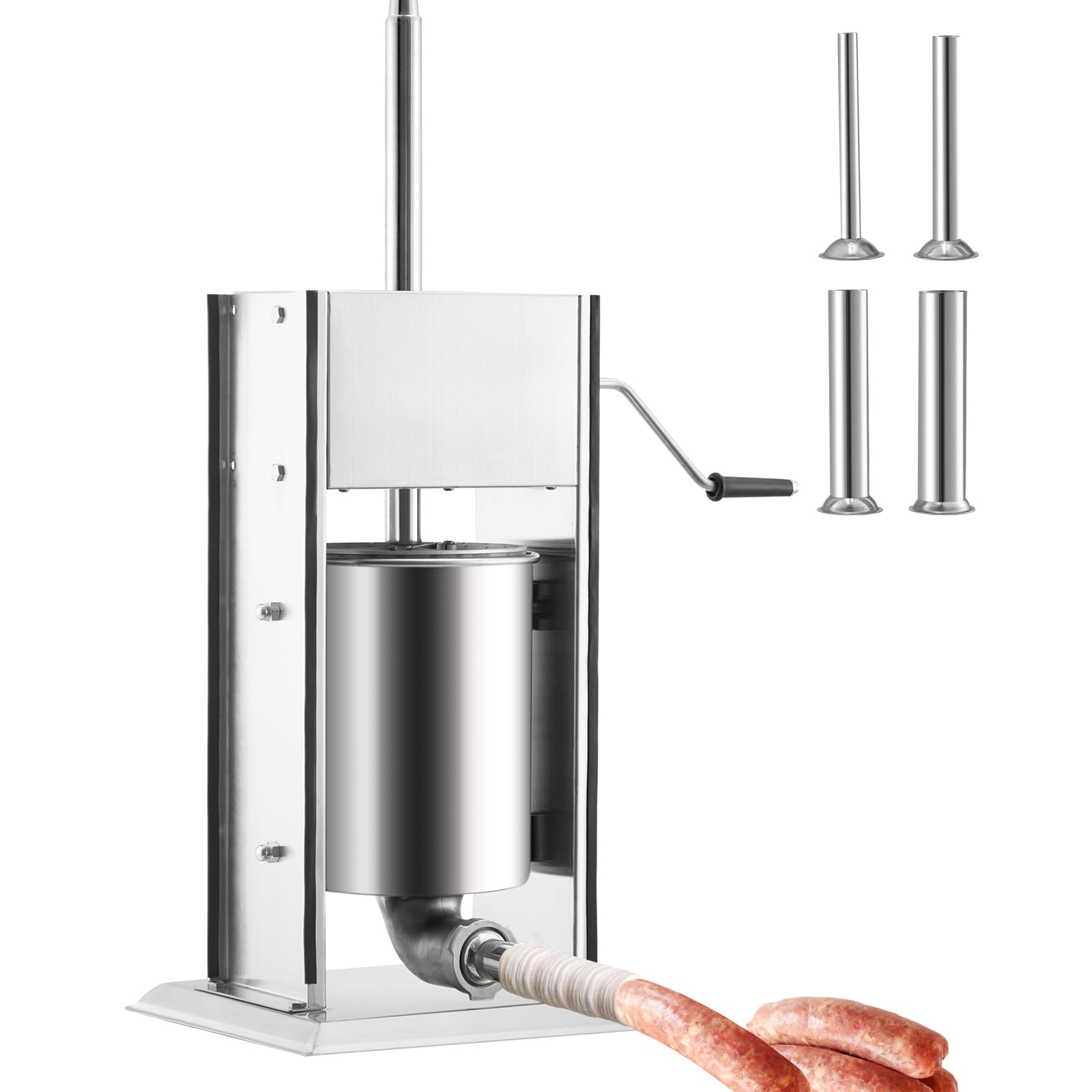 Garvee Sausage Stuffer - Manual 5L Capacity, Silver, With 5 Stuffing Tubes and 4 Stuffing Tubes