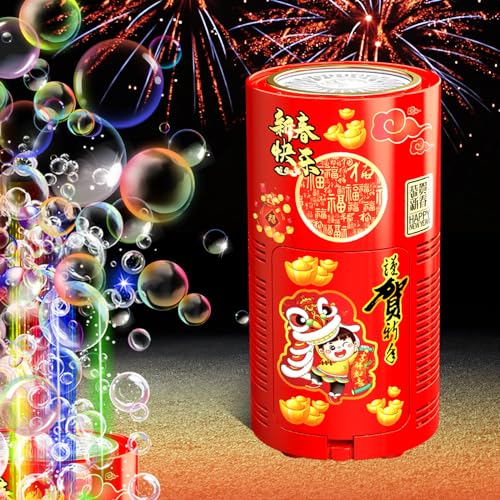 Fireworks Bubble Machine (20 Holes) with Dazzling RGB LED Lights, Automatic Sparklers Blower Toys, Portable Bubble Maker for Kids Party Wedding Christ