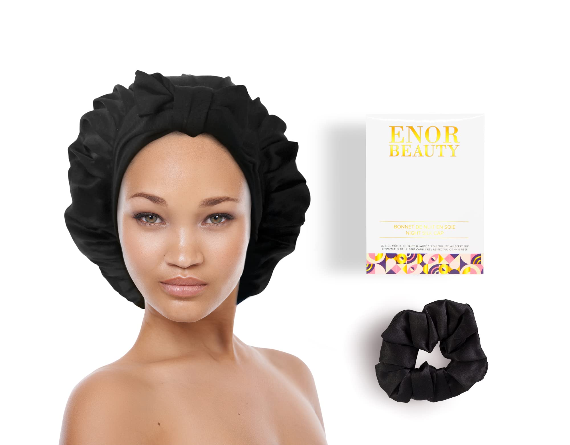 Hatt Deni Carte - nattmössa i satin, svart beige