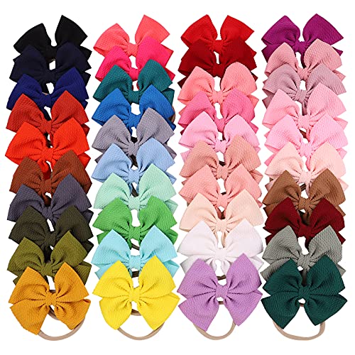 jollybows 40pcs Baby Girls Hair Bows Headband Nylon Hair Band Elastic Hair Accessories for Kids Infants Toddlers 1- 40PCS Waffle headband