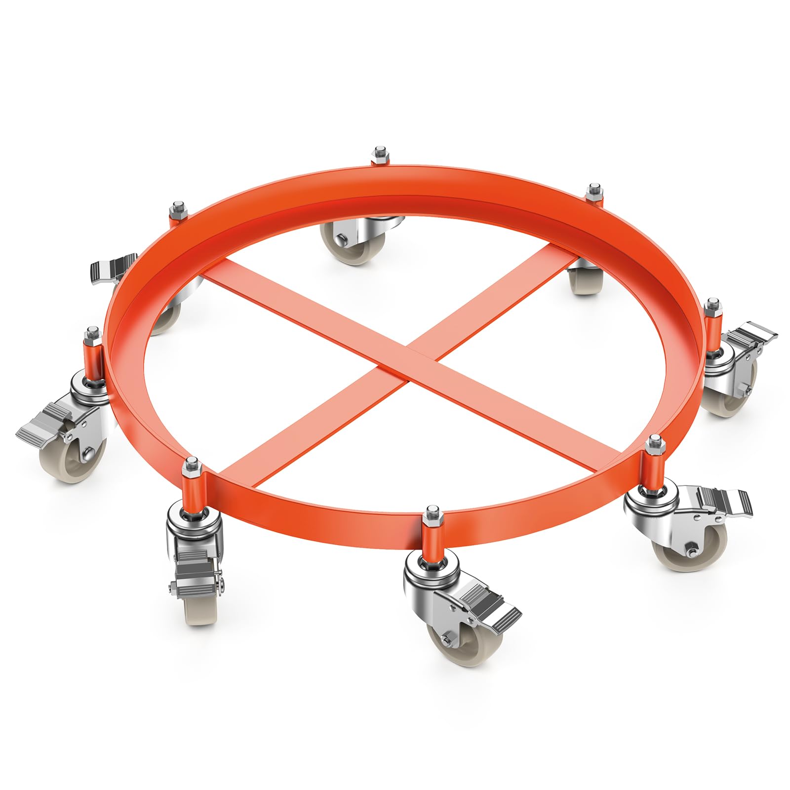 Garvee 55 Gallon Drum Dolly, 2000 LBS Capacity Heavy Duty Drum Dolly with 8 Caster Wheels, Trash Can Dolly Non-Tipping Hand, Orange Steel Frame Barrel