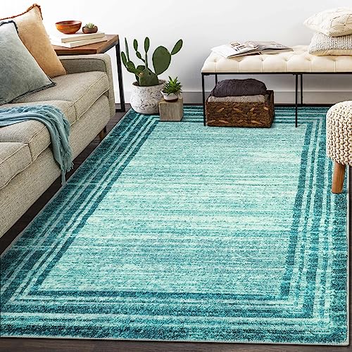 Lahome Modern Abstarct Area Rugs 5x7, Washable Teal 5x7 Bedroom Rug Soft Living Room Rug Non Slip, Low-Pile Indoor Rugs for Living Room Minimalist Flo