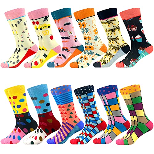 Fun Colorful Socks Patterned Funky Happy Crew Sock Combed Cotton Stockings Packs One Size 12 Pairs-square Series1207