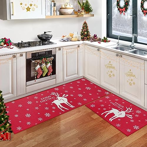 Garvee Christmas Decorative Kitchen Rugs and Mats Washable Kitchen Mats Xmas Throw Kitchen Floor Mat Non-Skid Indoor Kitchen Mat Sets for Laundry Kitc