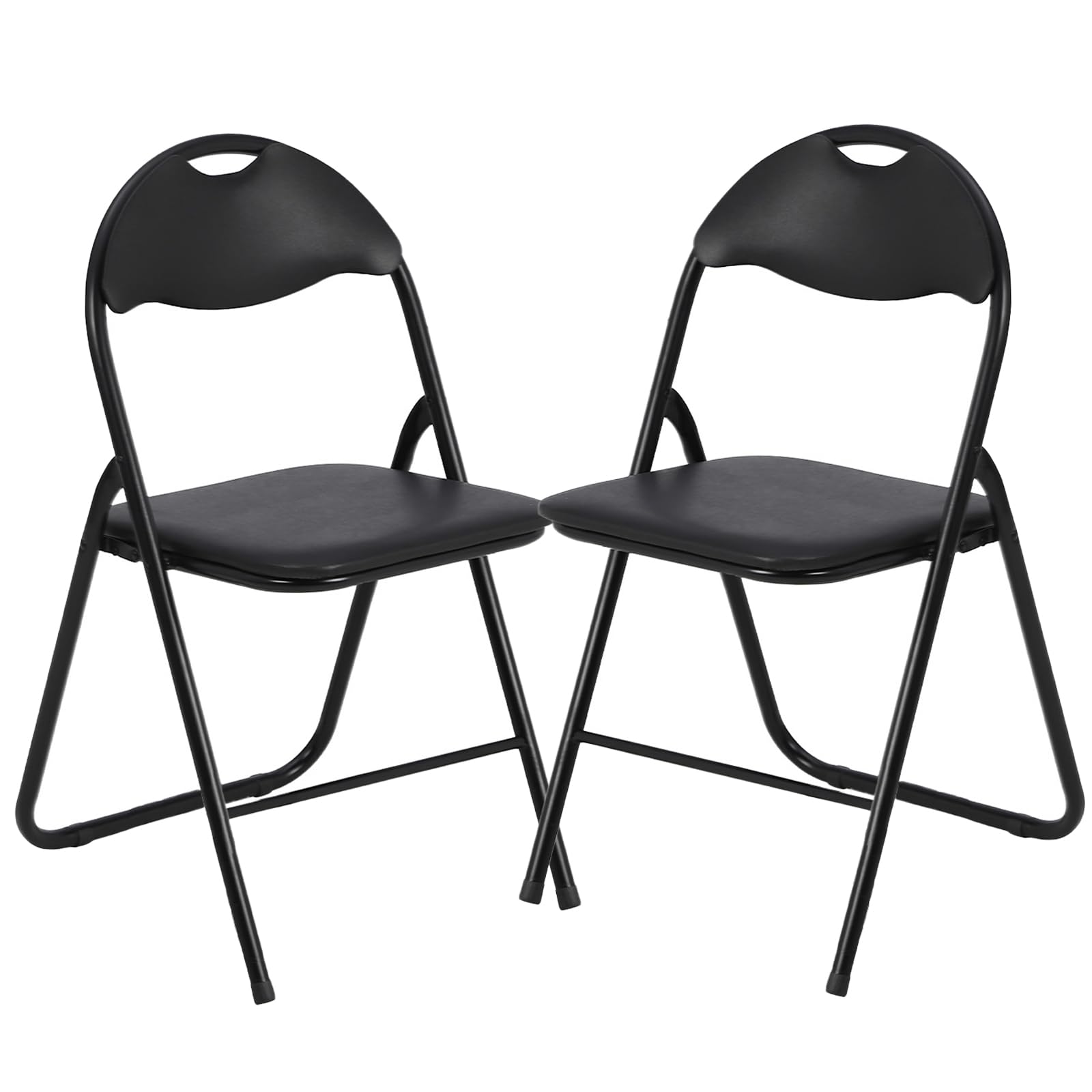 Garvee Folding Chairs 2 Pack, Outdoor & Indoor Event Portable Metal Folding Chairs with Cushion, Non-Slip Feet Pads Stackable Chairs, Black