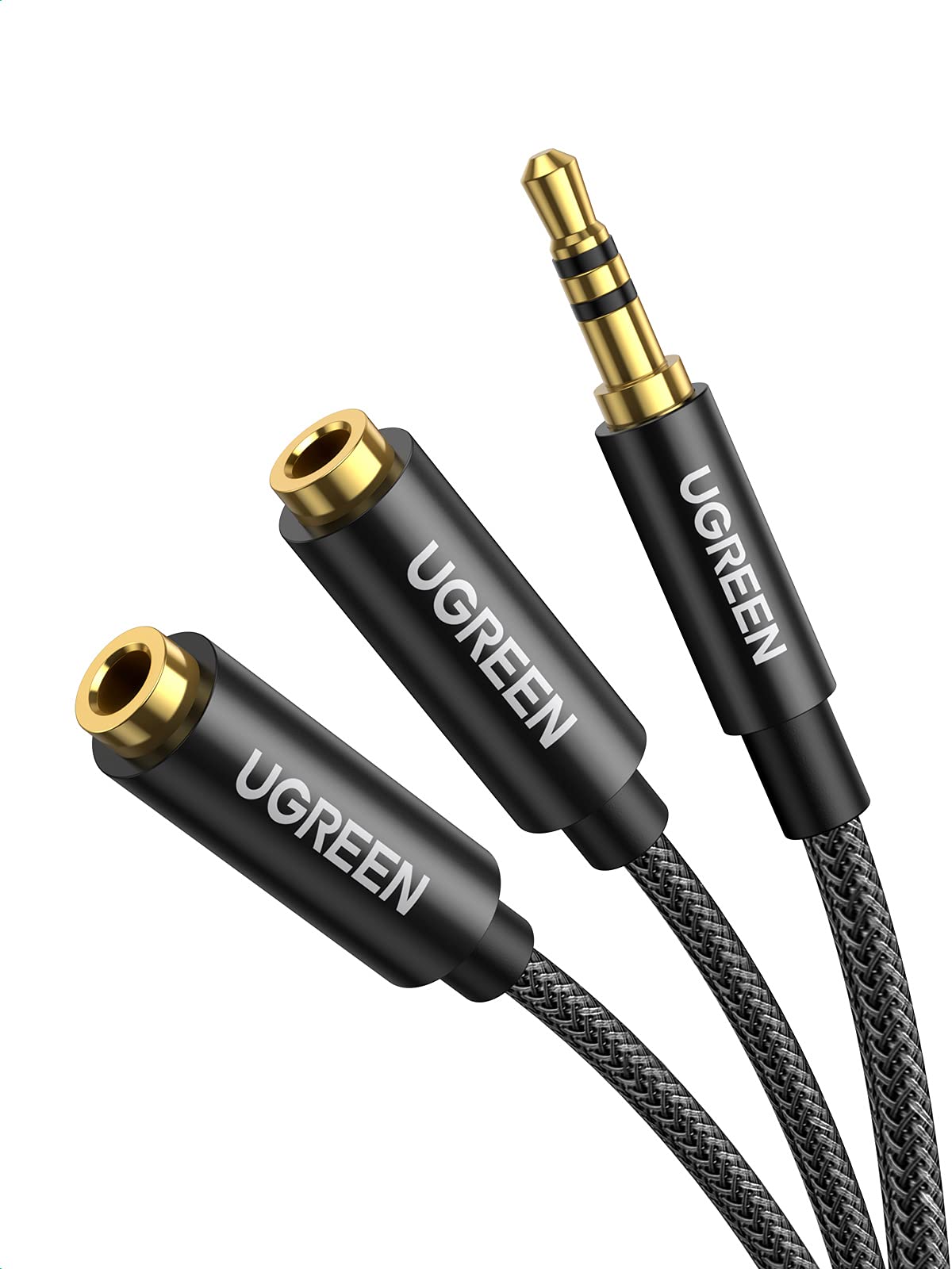 UGREEN Audio Splitter für zwei Kopfhörer kompatibel mit Handy, Laptop, Kopfhörer, Headset, Lautsprecher usw. Aux Splitter mit Nylon Mantel, Metall Stecker, HiFi Qualität