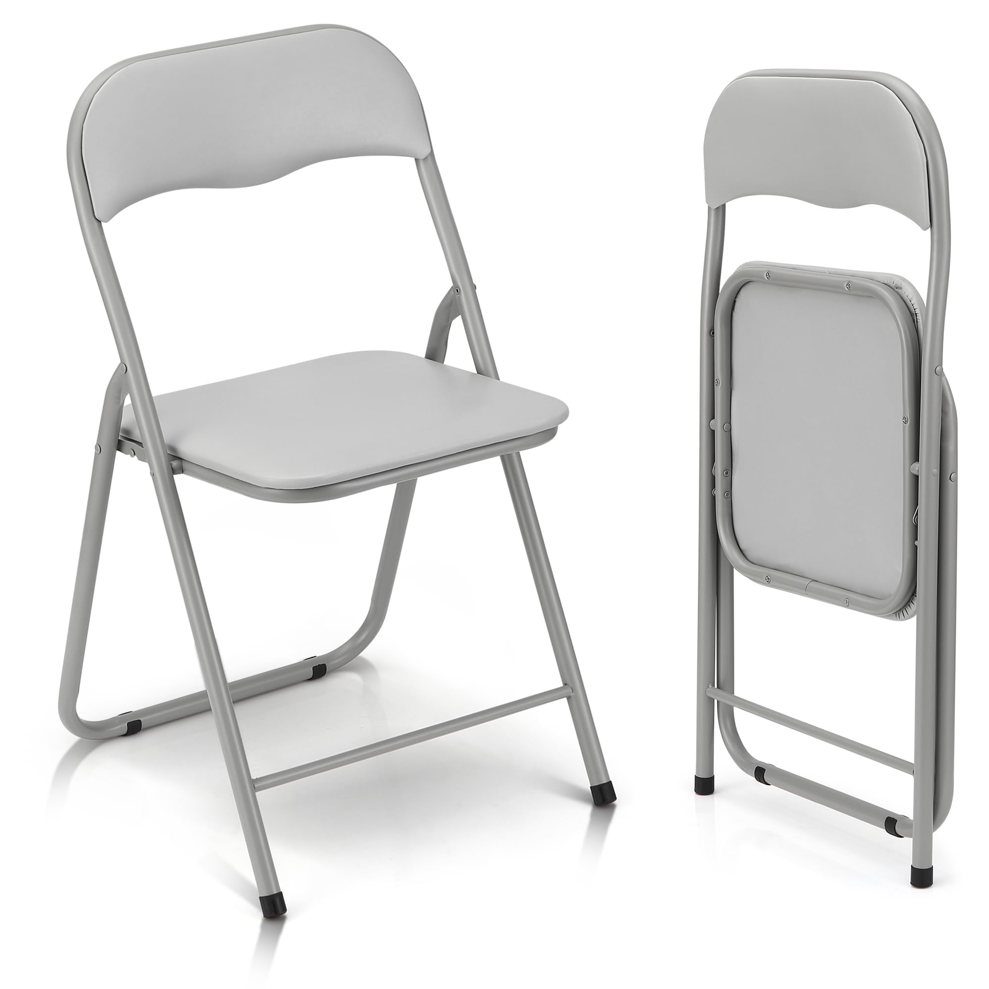 Garvee Folding Chairs 2 Pack with Cushion, Outdoor & Indoor Event Portable Metal Folding Chairs with Non-Slip Feet Pads Stackable Chairs, Grey