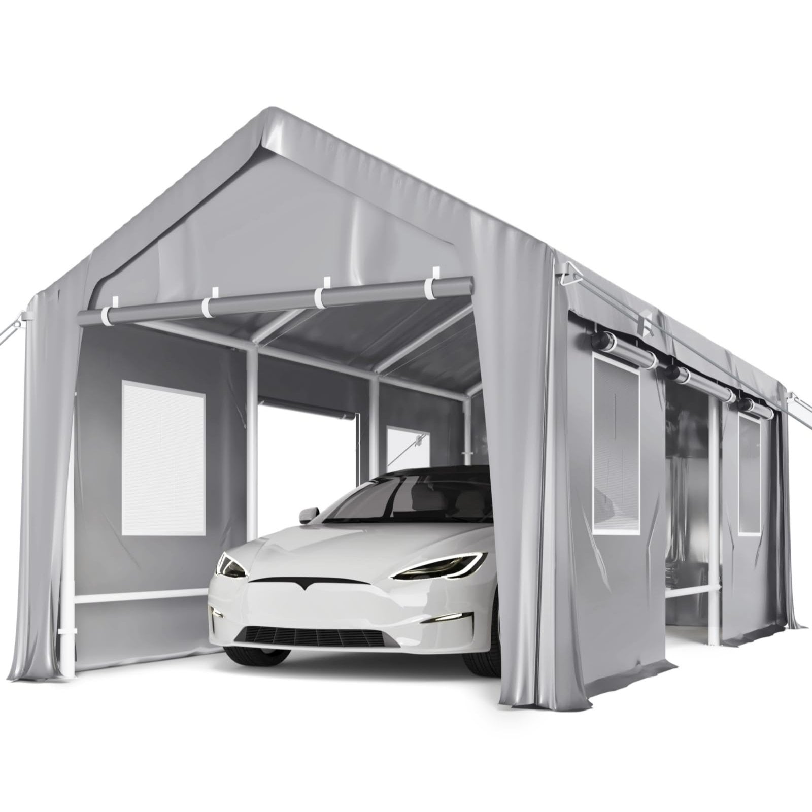 Garvee 13'x20' Heavy Duty Carport Canopy, Windproof Portable Garage, Outdoor Storage Shed for Car, Boat, and Equipment, Silver Grey