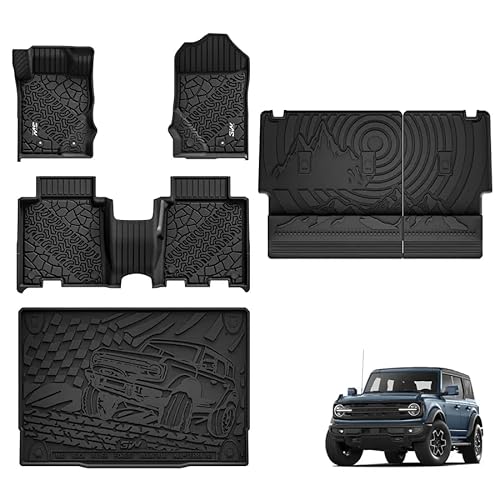 3W Ford Bronco Floor Mats & Cargo Liner & Back Seat Cover Custom Fit for 2021 2022 2023 2024 2025 Bronco 4 Door All Weather Custom Fit Ford Bronco Acc