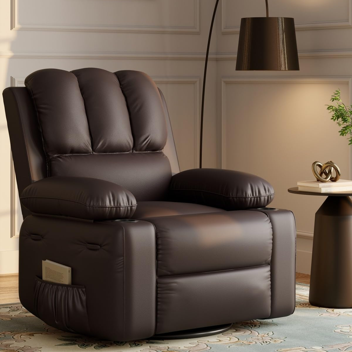 Garvee Oversized Recliner Chairs with Heat and Massage - 360° Swivel Lazy Boy Recliner Chair for Adults- Manual Rocking Chair with Cup Holder for Livi