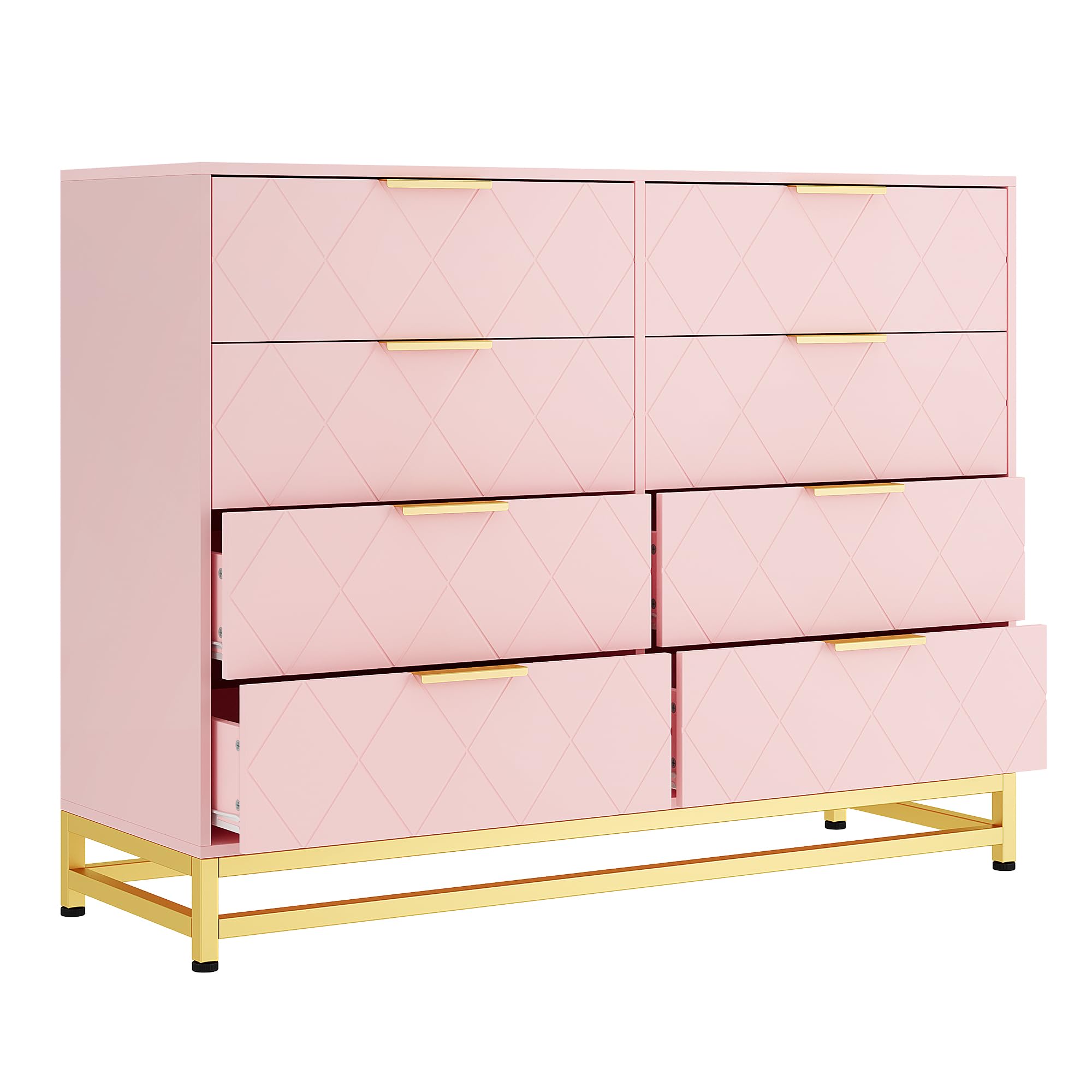 Garvee 8 Drawer Dresser, TV Stand Dressers Chest with Metal Handles, Wood Storage Dresser for Bedroom, Living Room, and Entryway, Pink