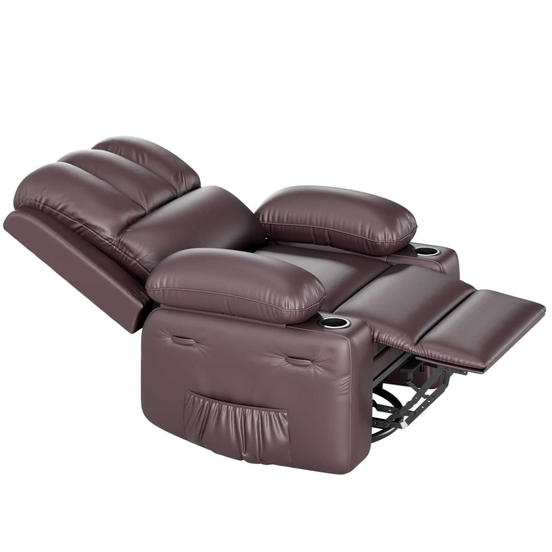 Garvee Leather Recliner Chair, Extra Wide 26.8" Manual Rocking Recliner w- Comfortable Arms and Cup Holders for Living Room - Brown, Large