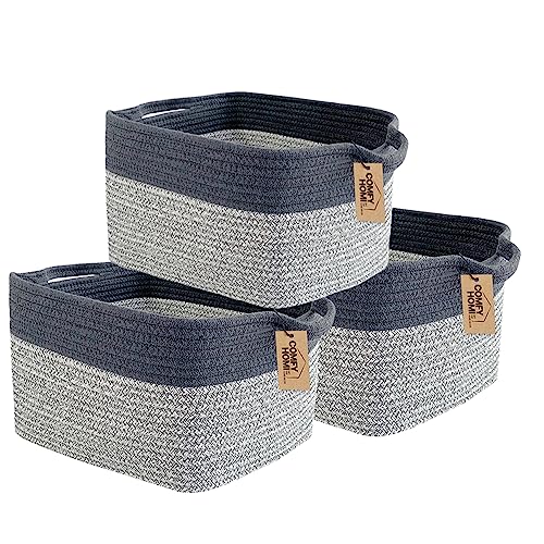 COMFY-HOMI 3Pack Cotton Rope Square Basket with Handles for Shelves|Dog Toy Storage Bin|Shoe Organizer - New 13.5" x 11" x 9.5" (Light Grey) 13.5" x 1