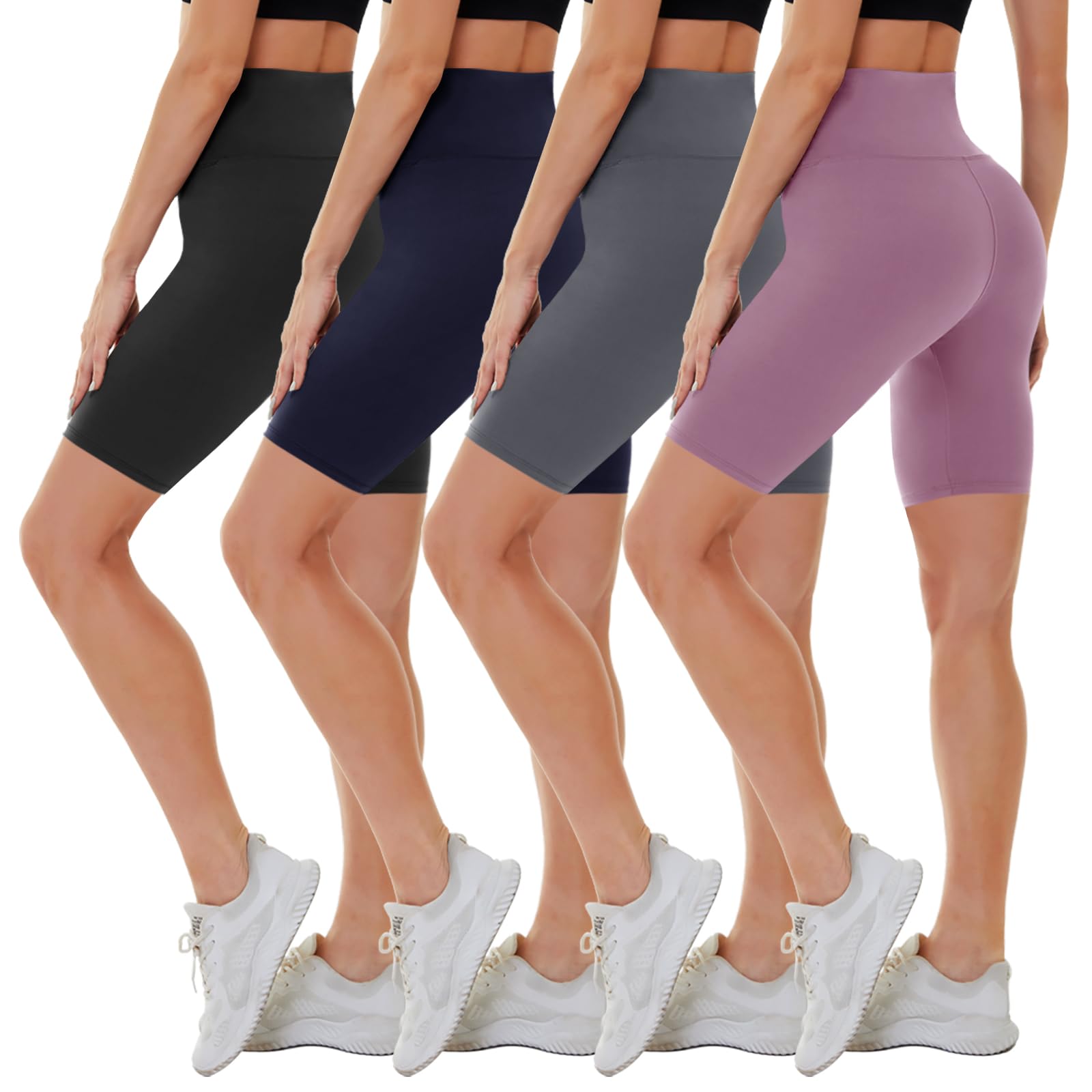 CAMPSNAIL 4 Pack Biker Shorts for Women High Waist - 5"-8" Tummy Control Soft Athletic Yoga Workout Running Gym Shorts