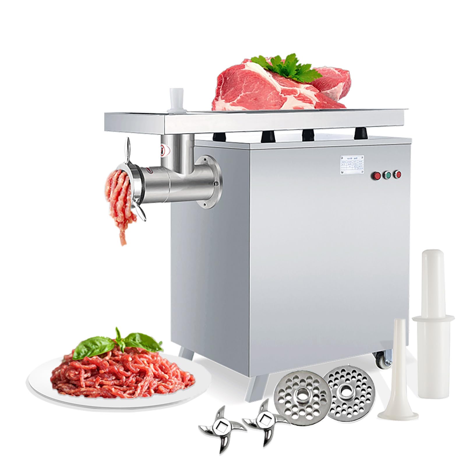 Garvee Commercial Heavy Duty Meat Grinder, Max Yield 600KG-H (1323lbs-H) 3000W Electric Meat Grinder with 1 Sausage Tubes 2 Blades 2 Grinding Plates (