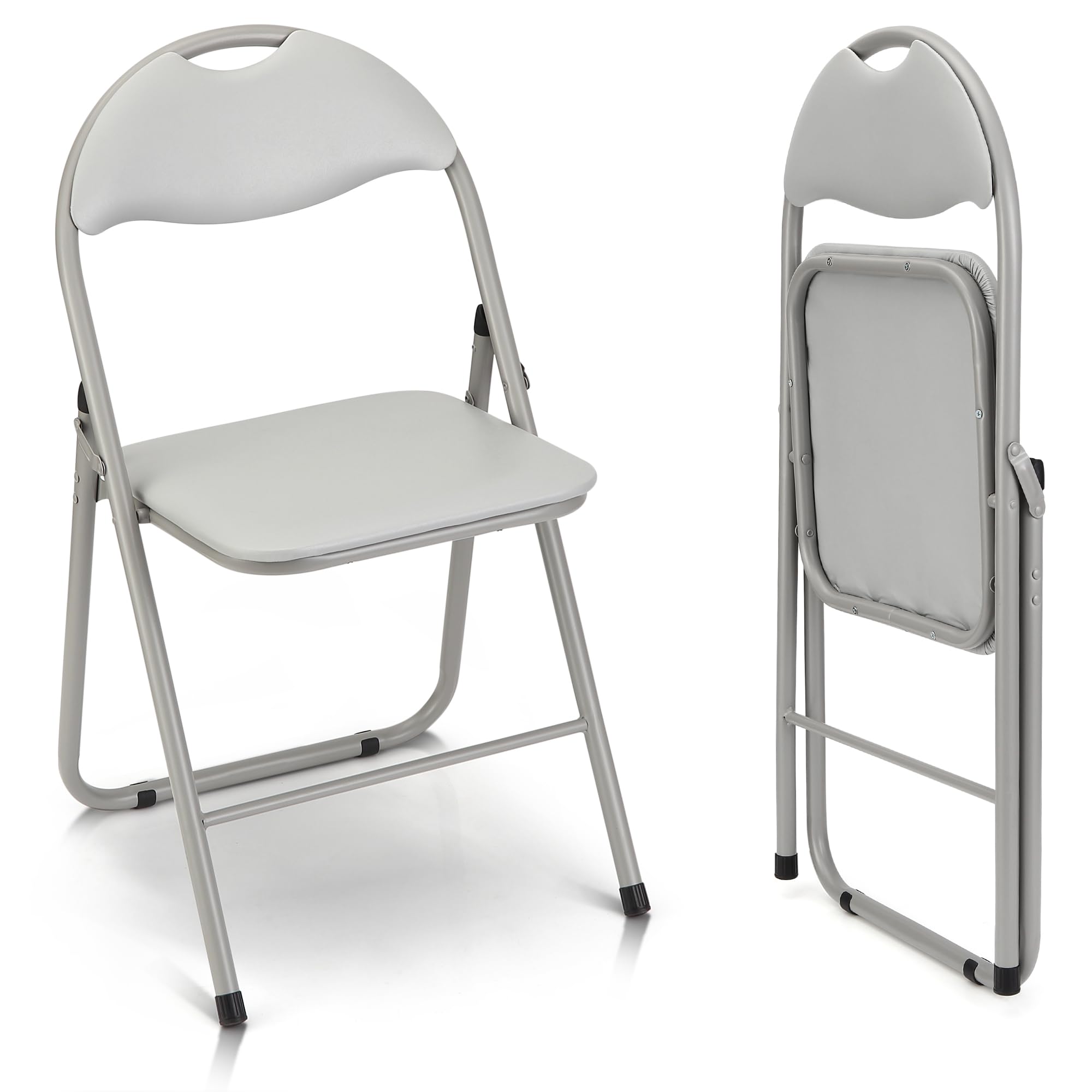 Garvee Folding Chairs 2 Pack, Outdoor & Indoor Event Portable Metal Folding Chairs with Cushion, Non-Slip Feet Pads Stackable Chairs, Grey