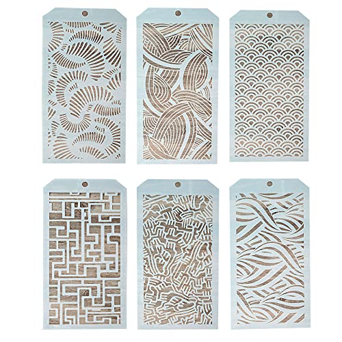 DIY Decorative Stencil Template for Scrapbooking Paiting on Wall Furniture Crafts,Set of 6 (Water Wave)