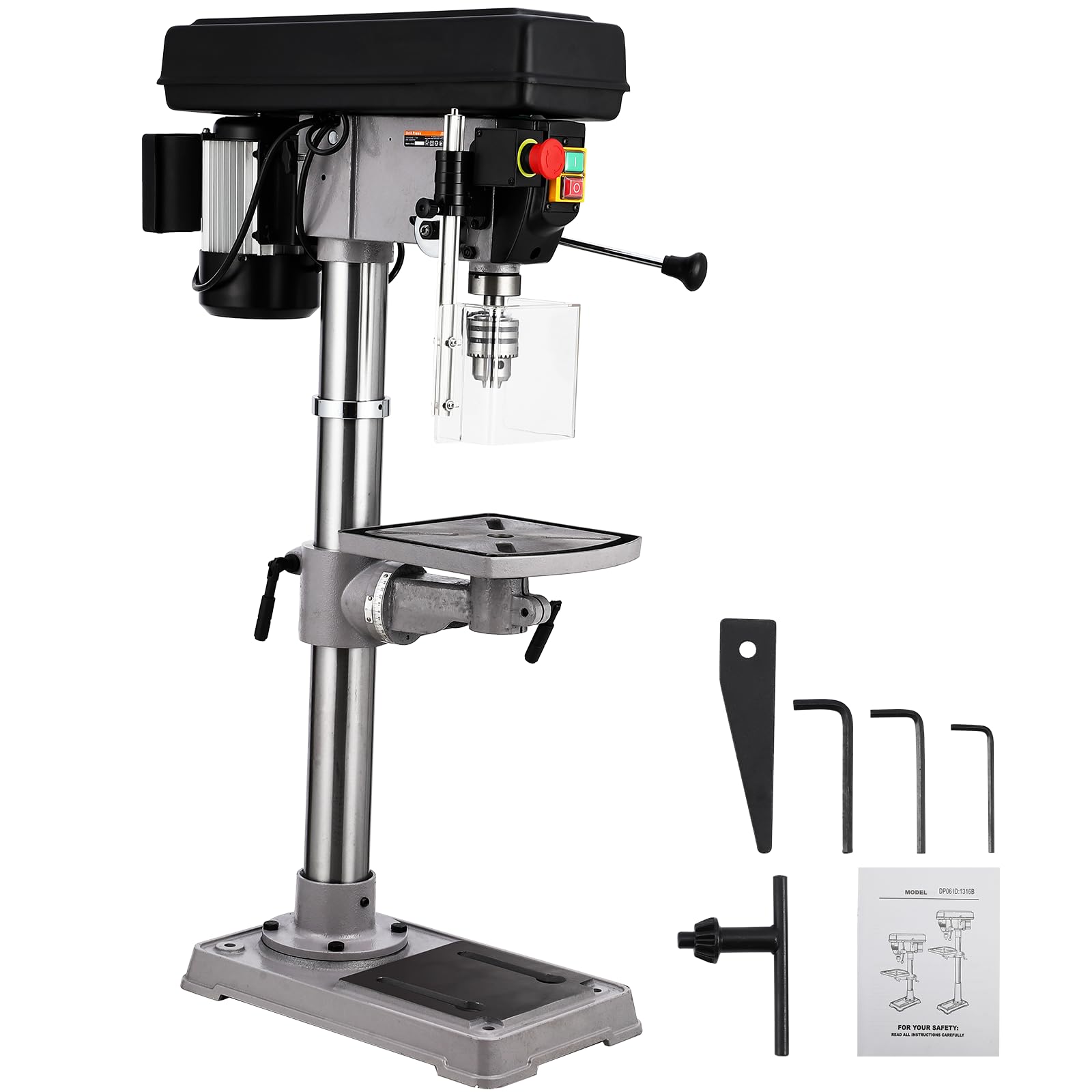 Garvee 13 in Benchtop Drill Press, 7.5 Amp 120V Pure Copper Motor with Swing-away Safety Guard, 288-3084 RPM Variable Speed, 0-45° Tilting Worktable, 