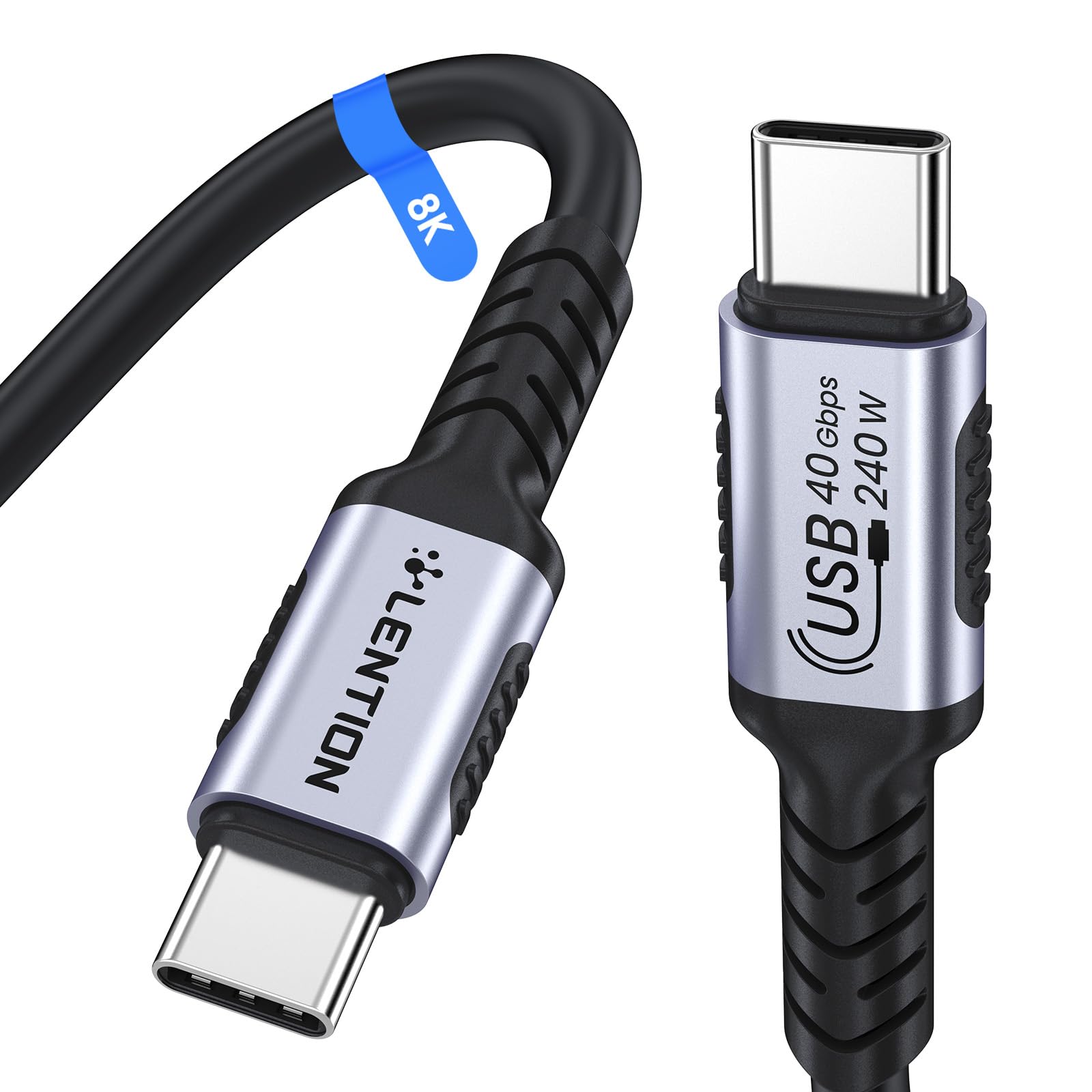 LENTION Thunderbolt 4 Cable 8K@60Hz Monitor Display Cord, 240W USB C to USB C, 40Gbps High Speed Data Transfer, Dual 4K@120Hz USB4 Cable, for iPhone 1