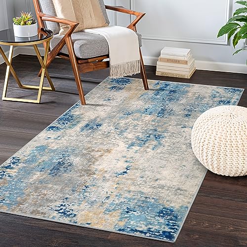 Lahome Modern Abstract Area Rug 3x5, Washable Bedroom Rug Soft Throw Entry Mat Contemporary Faux Wool Non-Slip Stain Resistant Carpet for Living Room